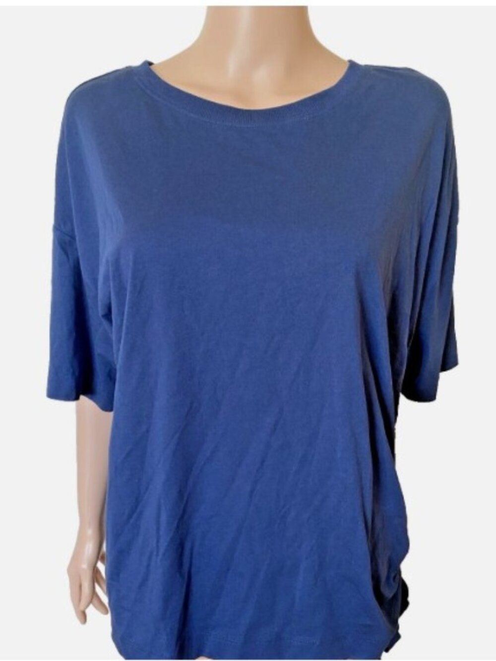 NWT ANN TAYLOR LOFT Navy Blue Short Sleeve Cotton Modal Ruched Top XL